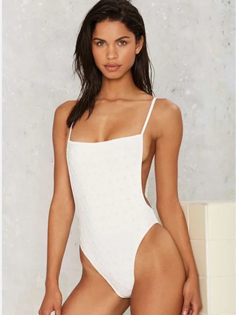 Cream Eyelet One-Piece Swimsuit with Adjustable Straps
